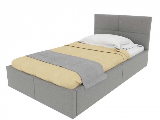Односпальная кровать Меркурий-5 с подъемным механизмом, с мягким высоким изголовьем, ортопедическое основание, ящик для белья, рогожка серая