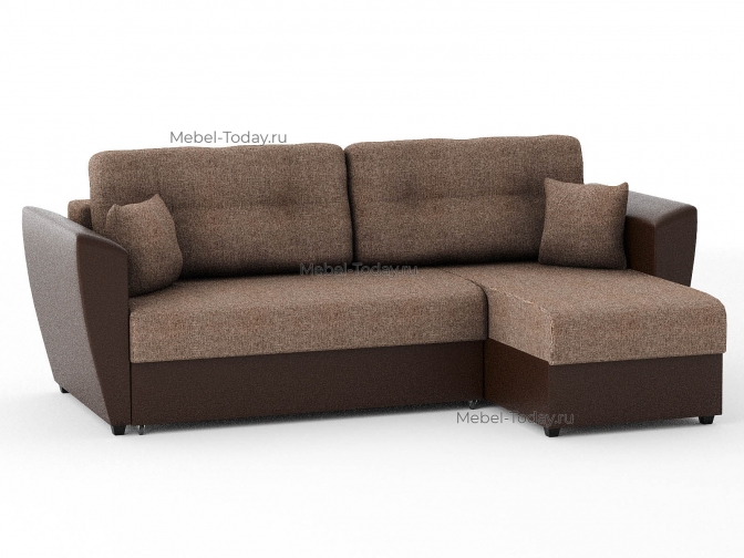 Угловой диван Амстердам еврокнижка рогожка коричневая + экокожа коричневая
