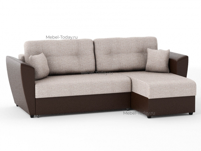 Угловой диван Амстердам еврокнижка рогожка бежевая + экокожа коричневая