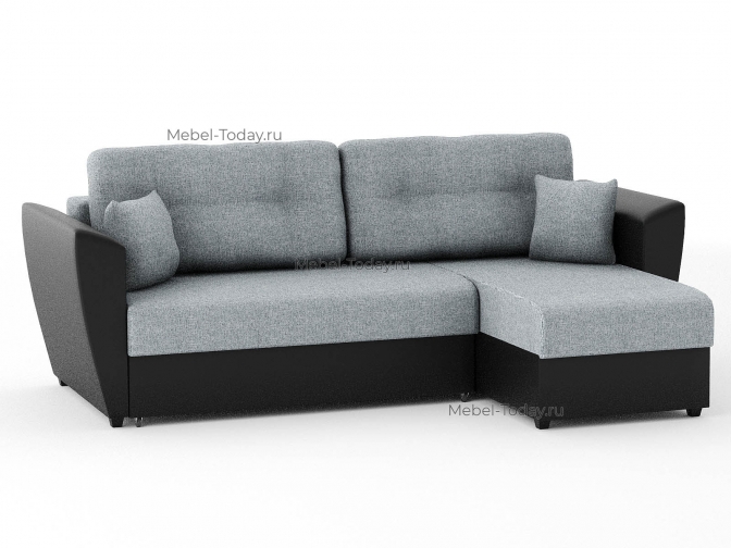 Угловой диван Амстердам еврокнижка рогожка серая + экокожа черная