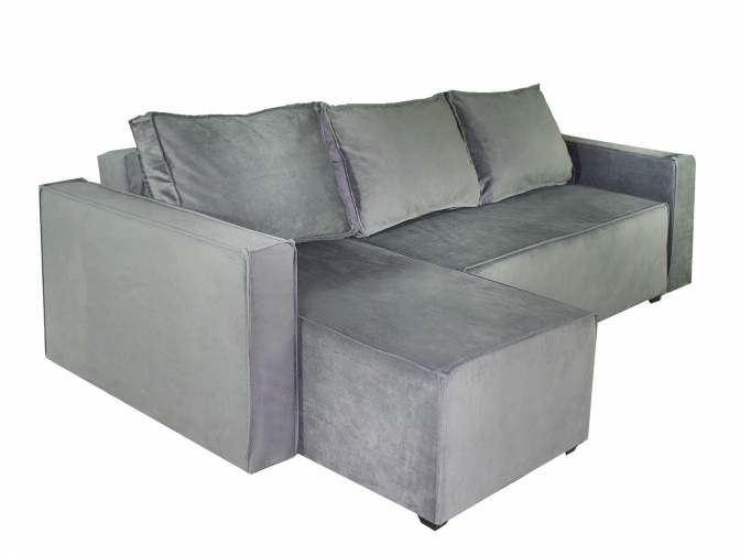 Угловой диван Лофт Люкс серый, еврокнижка, обивка велюр