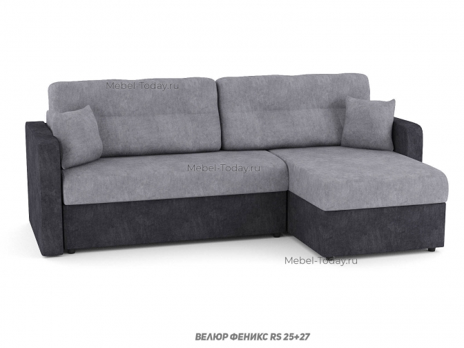 Угловой диван Леон с мягкими подлокотниками малогабаритный, обивка велюр, спальное место 140*200