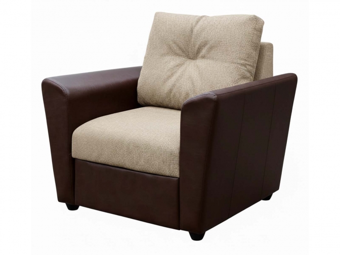 Кресло-кровать аккордеон Амстердам, обивка рогожка бежевая, кожзам коричневый