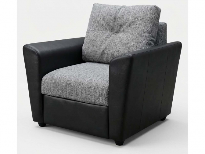 Кресло-кровать аккордеон Амстердам, обивка рогожка серая, кожзам черный