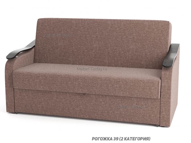 Большой диван аккордеон двуспальный Людмила 140х195 см с деревянными подлокотниками МДФ Волна