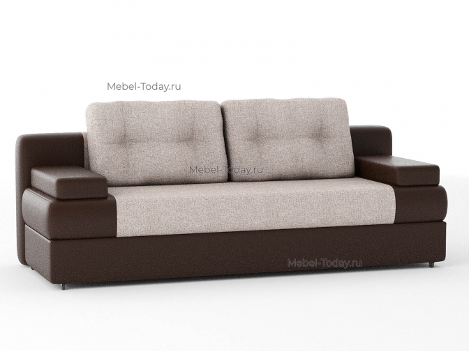 Диван Амстердам мини еврокнижка рогожка бежевая + кожзам коричневый