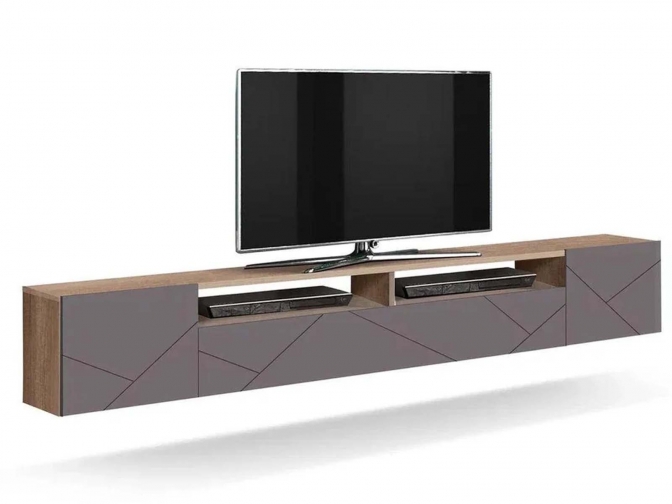 Тумба под ТВ Прага с фрезеровкой Дуб Каньон