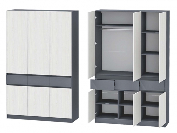 Шкаф 3-х створчатый Иннэс-10, графит/ясень анкор светлый