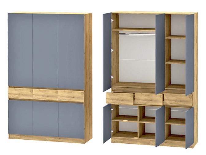 Шкаф 3-х створчатый Иннэс-10, дуб крафт золотой/графит