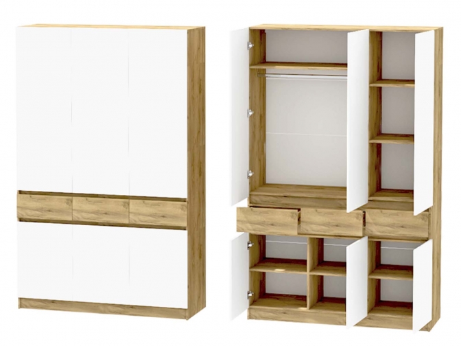 Шкаф 3-х створчатый Иннэс-10, дуб крафт золотой/белый