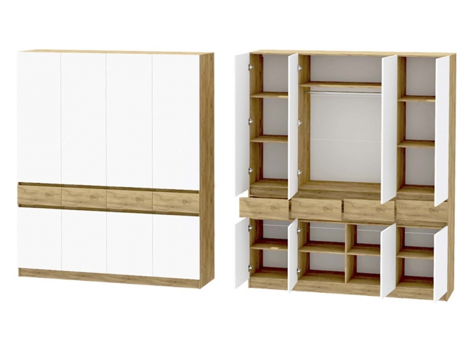 Шкаф 4-х створчатый Иннэс-10, дуб крафт золотой/белый