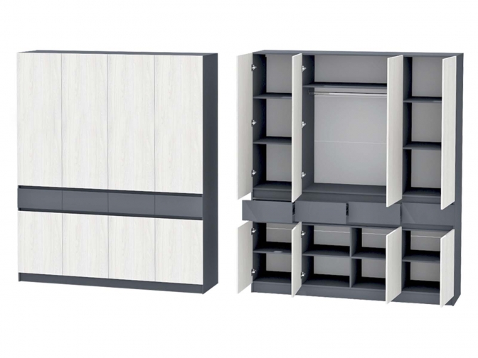 Шкаф 4-х створчатый Иннэс-10, графит/ясень анкор светлый