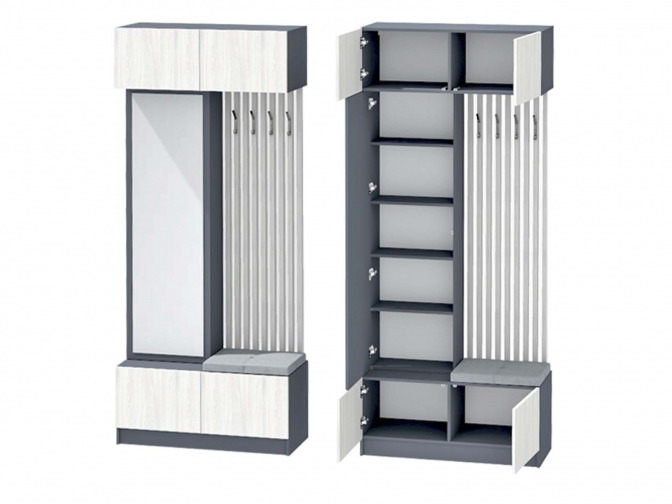 Прихожая Иннэс-10 с зеркалом, графит/ясень анкор светлый