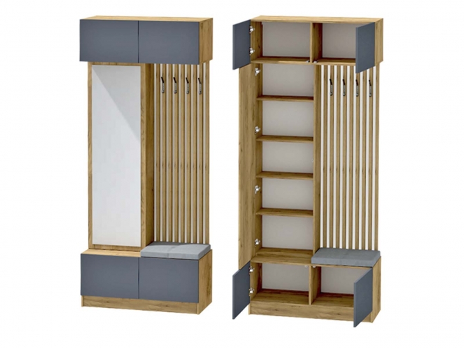 Прихожая Иннэс-10 с зеркалом, дуб крафт золотой/графит