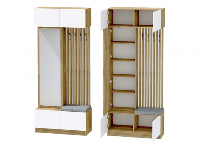 Прихожая Иннэс-10 с зеркалом, дуб крафт золотой/белый