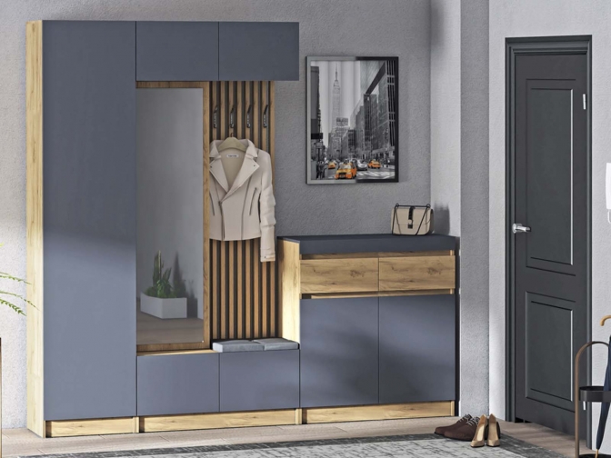 Прихожая Иннэс-10 вариант 2, дуб крафт золотой/графит