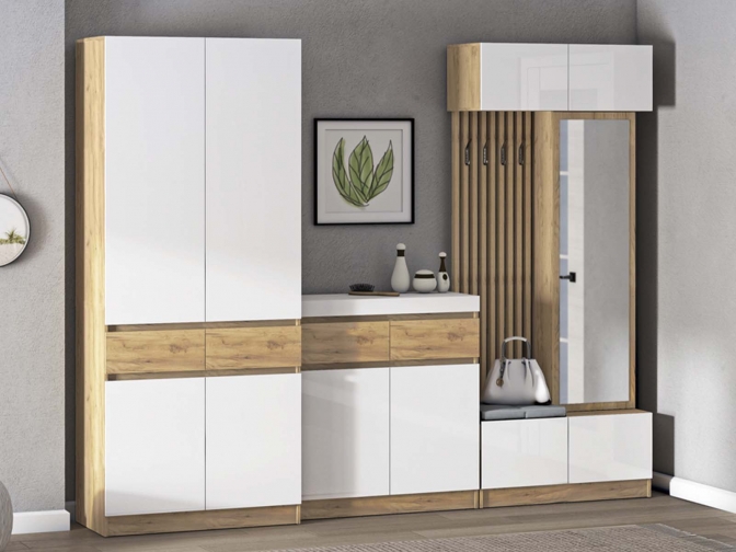 Прихожая Иннэс-10 вариант 2, дуб крафт золотой/белый