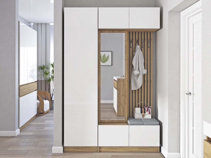 Прихожая Иннэс-10 вариант 1, дуб крафт золотой/белый