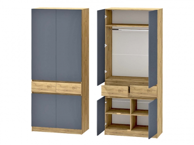 Шкаф 2-х створчатый Иннэс-10, дуб крафт золотой/графит