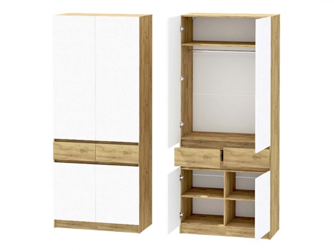 Шкаф 2-х створчатый Иннэс-10, дуб крафт золотой/белый