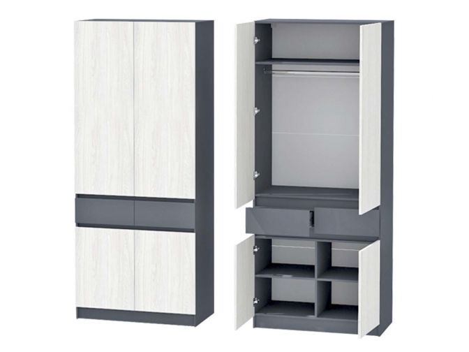 Шкаф 2-х створчатый Иннэс-10, графит/ясень анкор светлый