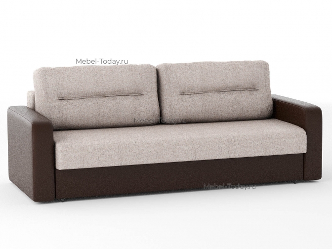 Диван Дублин еврокнижка, пружинный блок, рогожка бежевая и кожзам коричневый