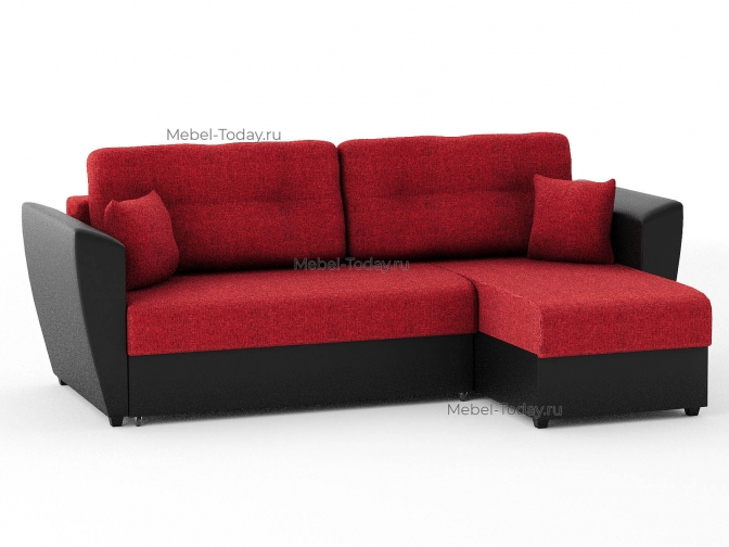 Угловой диван Амстердам еврокнижка рогожка красная + экокожа черная