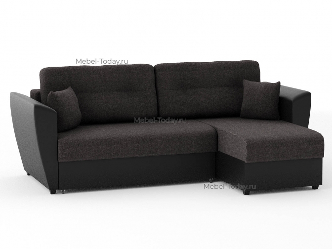 Угловой диван Амстердам еврокнижка рогожка черная + экокожа черная