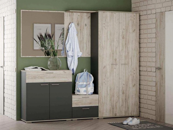 Прихожая Санти 1 Антрацит/Дуб крафт серый