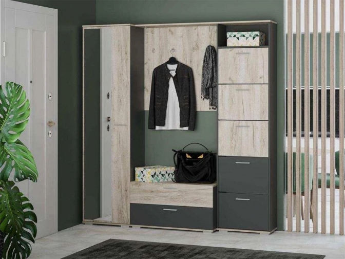 Прихожая Санти 2 Антрацит/Дуб крафт серый
