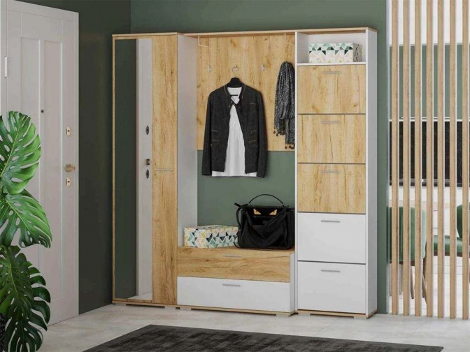 Прихожая Санти 2 Белый/Дуб крафт золотой