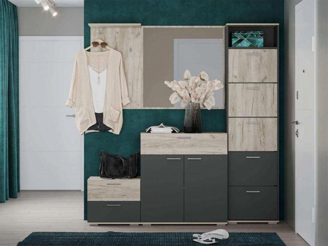 Прихожая Санти 3 Антрацит/Дуб крафт серый