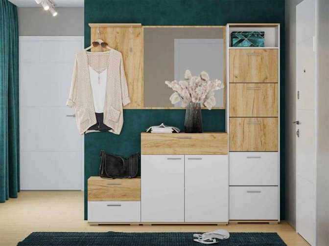 Прихожая Санти 3 Белый/Дуб крафт золотой