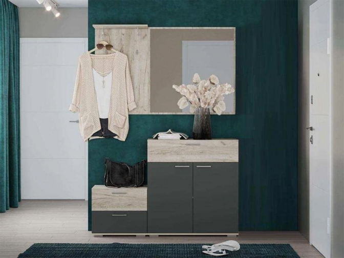 Прихожая Санти 4 Антрацит/Дуб крафт серый