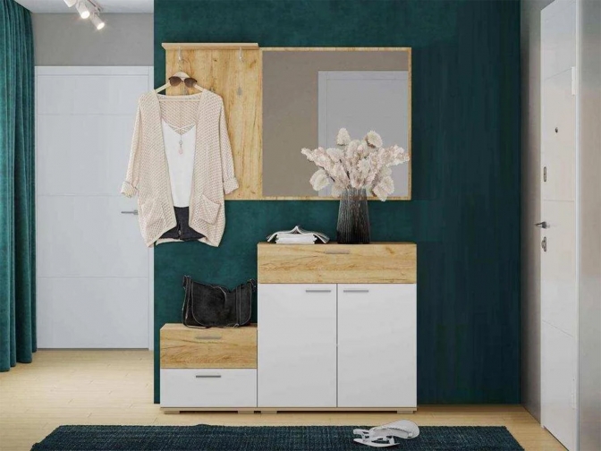 Прихожая Санти 4 Белый/Дуб крафт золотой