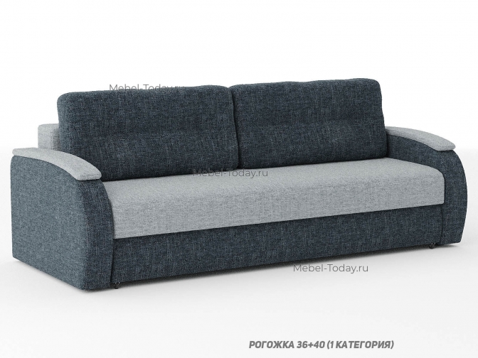 Диван еврокнижка Меркурий-2 мягкими накладками подлокотинками из ткани, пружинный блок или ортопедический матрас, дизайн-1