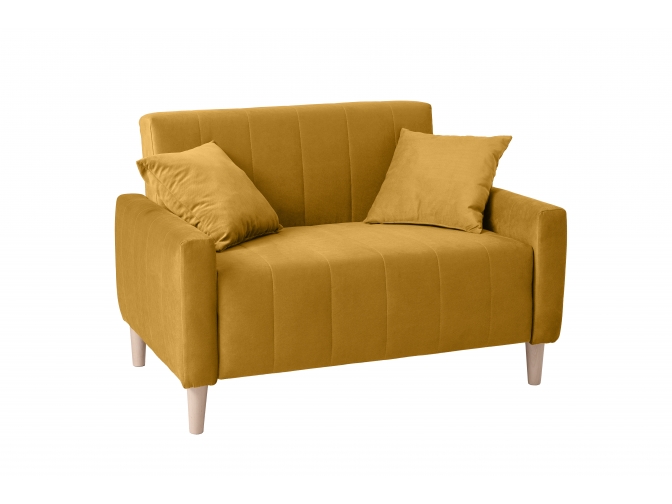 Диван Морти с деревянными опорами (велюр желтый)