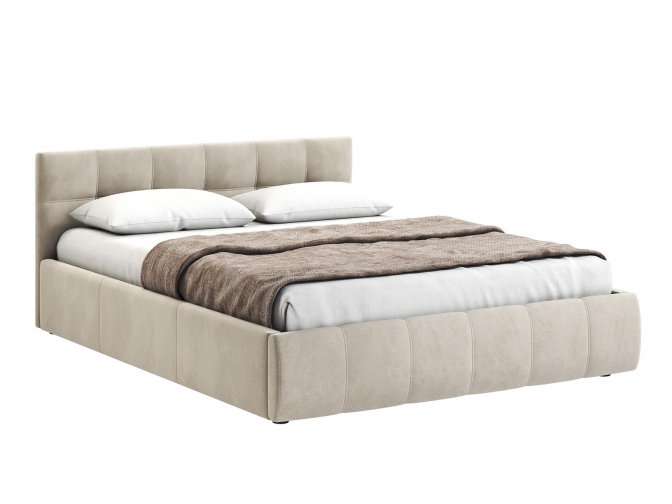 Кровать Венера-1 двуспальная с подъемным механизмом, с мягким изголовьем, ортопедическое основание, ящик для белья, велюр bingo biege