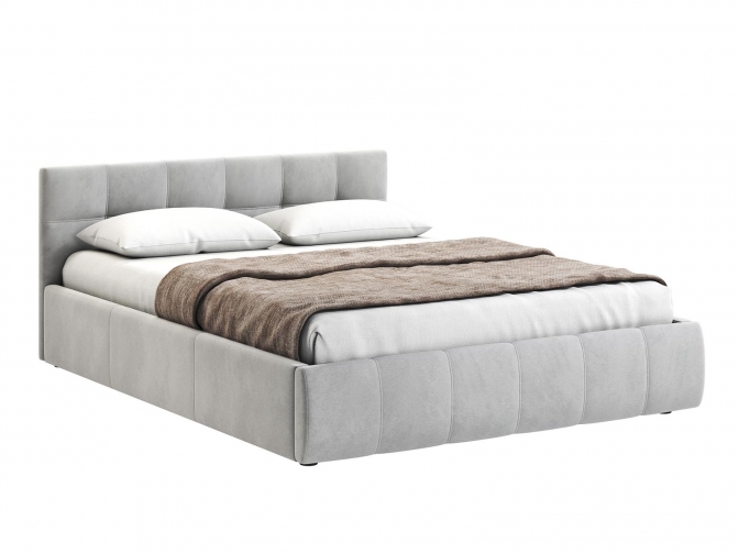 Кровать Венера-1 двуспальная с подъемным механизмом, с мягким изголовьем, ортопедическое основание, ящик для белья, велюр bingo ash