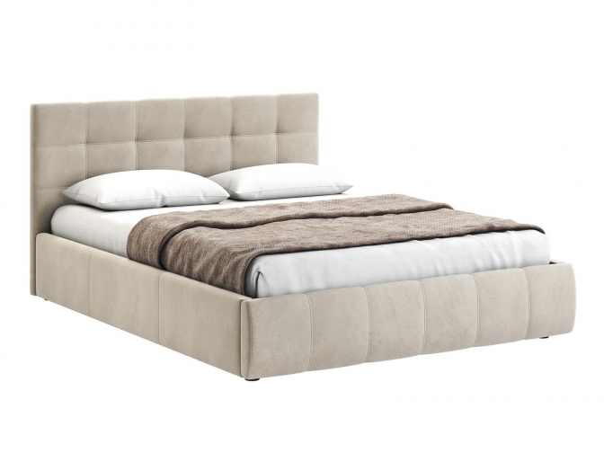 Кровать Венера-2 двуспальная с подъемным механизмом, с мягким изголовьем, ортопедическое основание, ящик для белья, велюр bingo biege