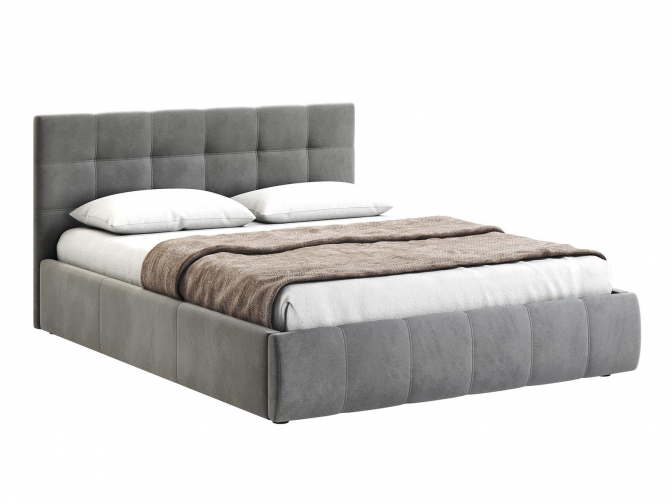 Кровать Венера-2 двуспальная с подъемным механизмом, с мягким изголовьем, ортопедическое основание, ящик для белья, велюр bingo grey
