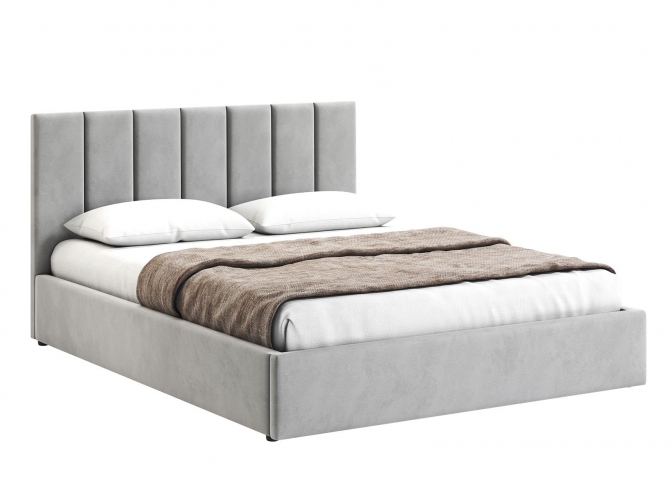 Кровать Венера-3 двуспальная с подъемным механизмом, с мягким изголовьем, ортопедическое основание, ящик для белья, велюр bingo ash