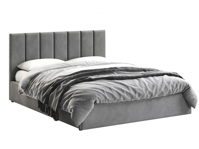 Кровать Венера-3 двуспальная с подъемным механизмом, с мягким изголовьем, ортопедическое основание, ящик для белья, велюр bingo grey