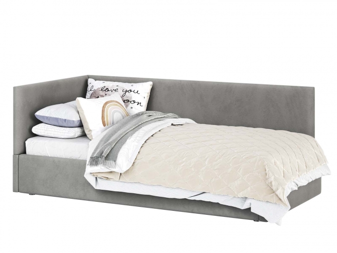 Односпальная кровать Меркурий-2 с подъемным механизмом, с мягким высоким изголовьем, ортопедическое основание, ящик для белья, велюр bingo ash