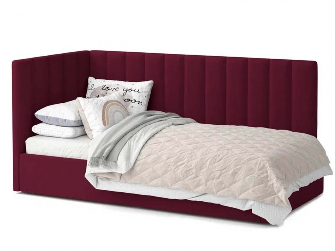 Односпальная кровать Меркурий-3 с подъемным механизмом, с мягким высоким изголовьем, ортопедическое основание, ящик для белья, велюр bingo wine