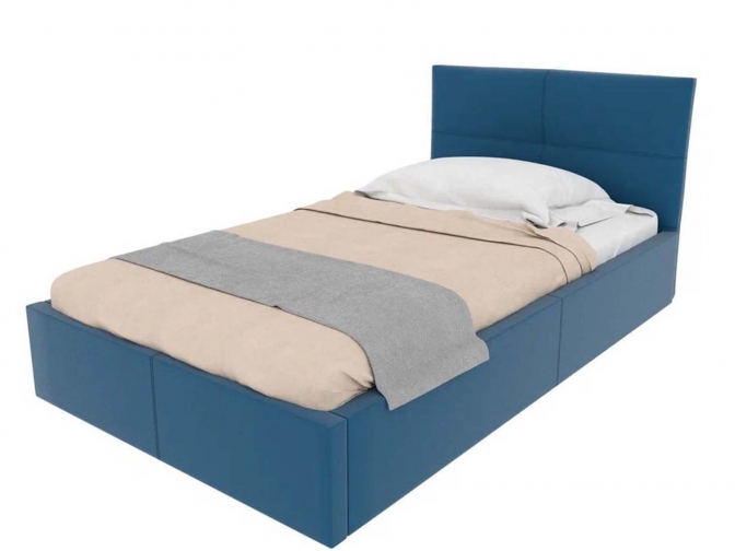 Односпальная кровать Меркурий-5 с подъемным механизмом, с мягким высоким изголовьем, ортопедическое основание, ящик для белья, велюр bingo denim