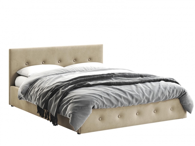 Кровать Венера-10 двуспальная с подъемным механизмом, с мягким изголовьем, ортопедическое основание, ящик для белья, велюр bingo beige