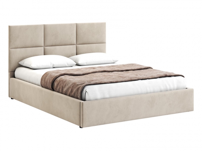 Кровать Венера-5 двуспальная с подъемным механизмом, с мягким изголовьем, ортопедическое основание, ящик для белья, велюр bingo beige