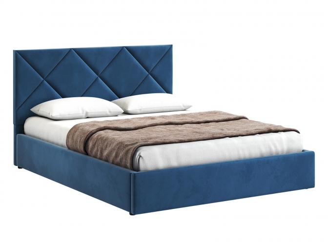 Кровать Венера-6 двуспальная с подъемным механизмом, с мягким изголовьем, ортопедическое основание, ящик для белья, велюр bingo denim