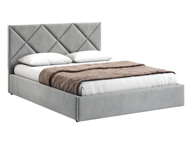 Кровать Венера-6 двуспальная с подъемным механизмом, с мягким изголовьем, ортопедическое основание, ящик для белья, велюр bingo ash